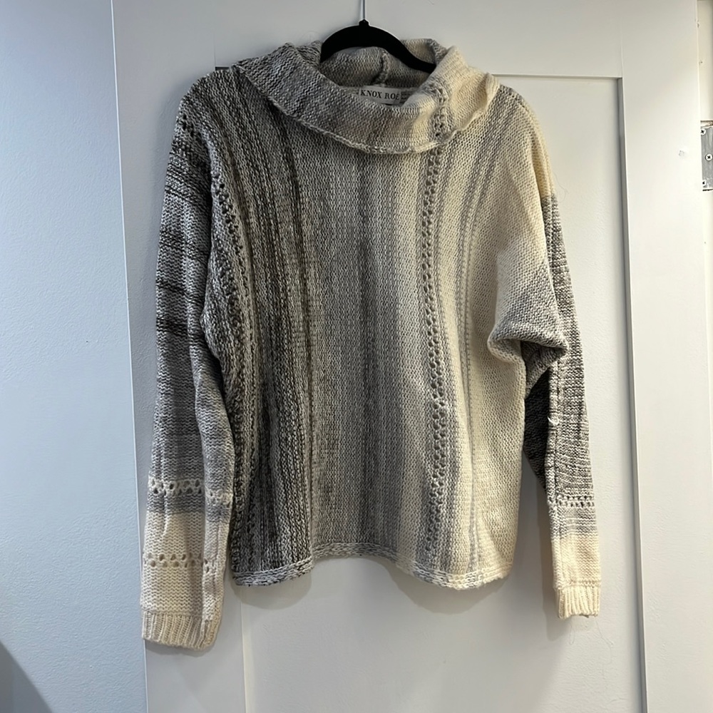 Brown, Grey, Cream Cowl Neck Knit Sweater